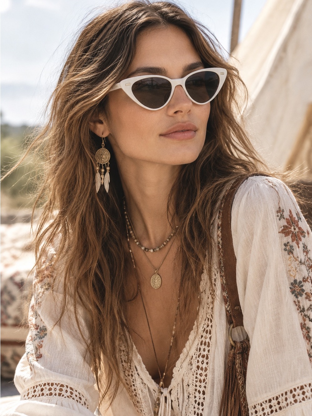 Free People white frame cat eye sunglasses NEW